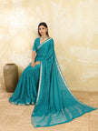 Green Silk Blend Solid Saree With Zari Border & Unstitched Blouse Featured In Mirzapur