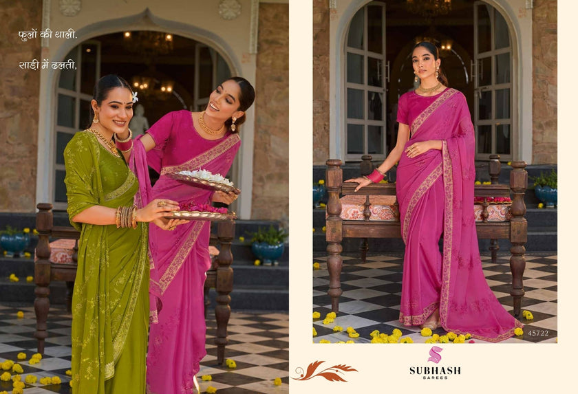Maika: Chiffon Embroidered Sarees with Dupian Silk Blouse