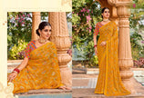 Vintage-27 : Chiffon Brasso Heritage Butti Print Sarees with Printed Tusser Silk Blouse