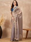 Silver Organza Solid with Gota Lace Saree with Unstitched Blouse