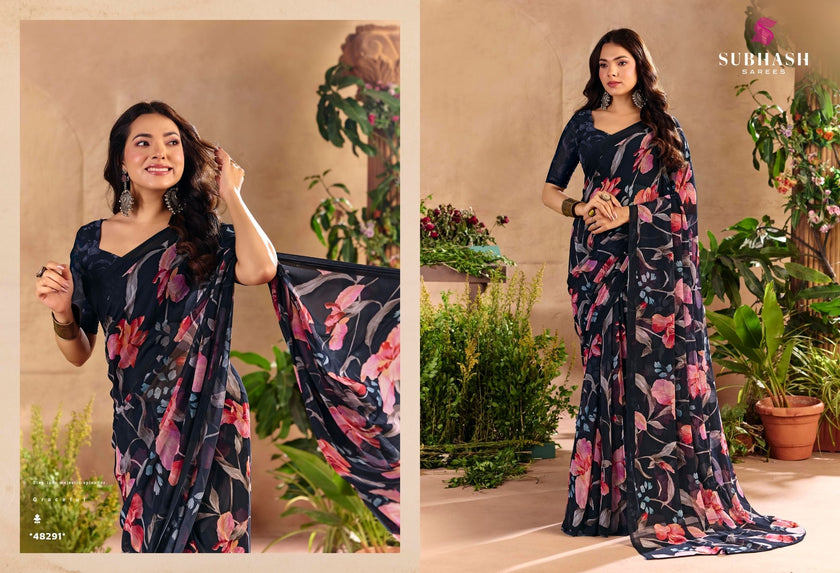 Gardenia-27 : Premium Georgette Digital Floral Print Saree with Premium Georgette Blouse