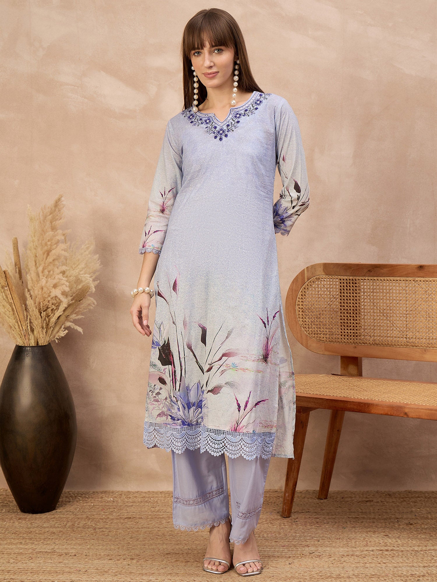 Multi Pure Cotton Digital Printed A-Line Kurta Trouser With Printed Dupatta