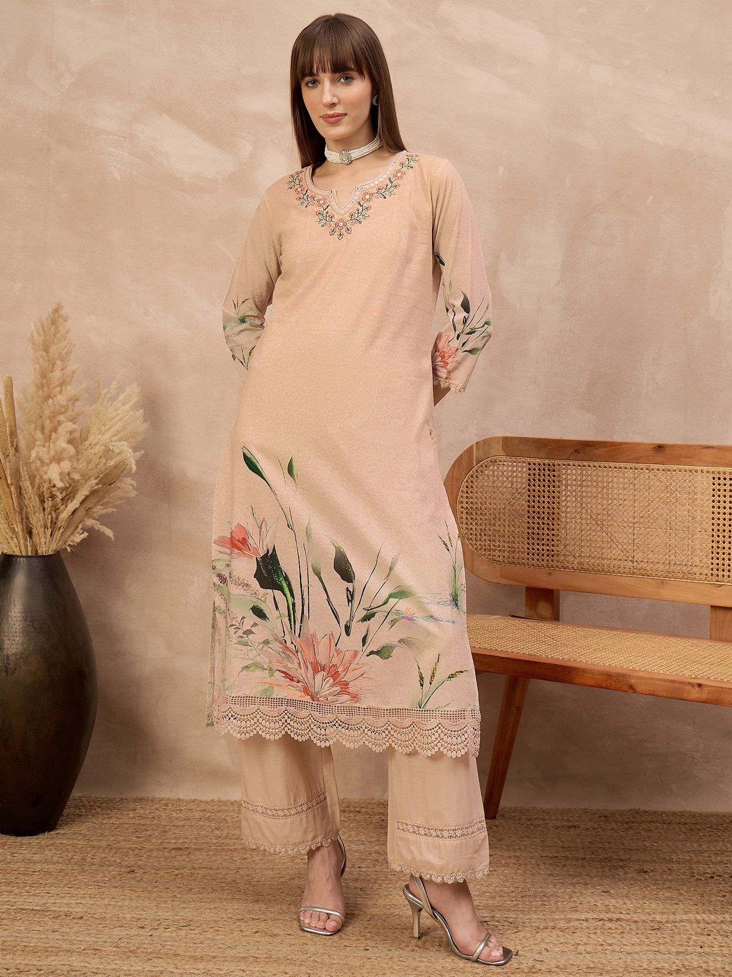 Multi Pure Cotton Digital Printed A-Line Kurta Trouser With Printed Dupatta