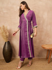 Purple Chanderi Silk Solid A-Line Kurta Trouser