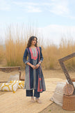 Blue Pure Cotton Ajrakh Printed A-Line Kurta Trouser With Dupatta