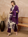 Purple Pure Floral Cotton Printed A-Line Sleeveless Kurta Trouser With Dupatta