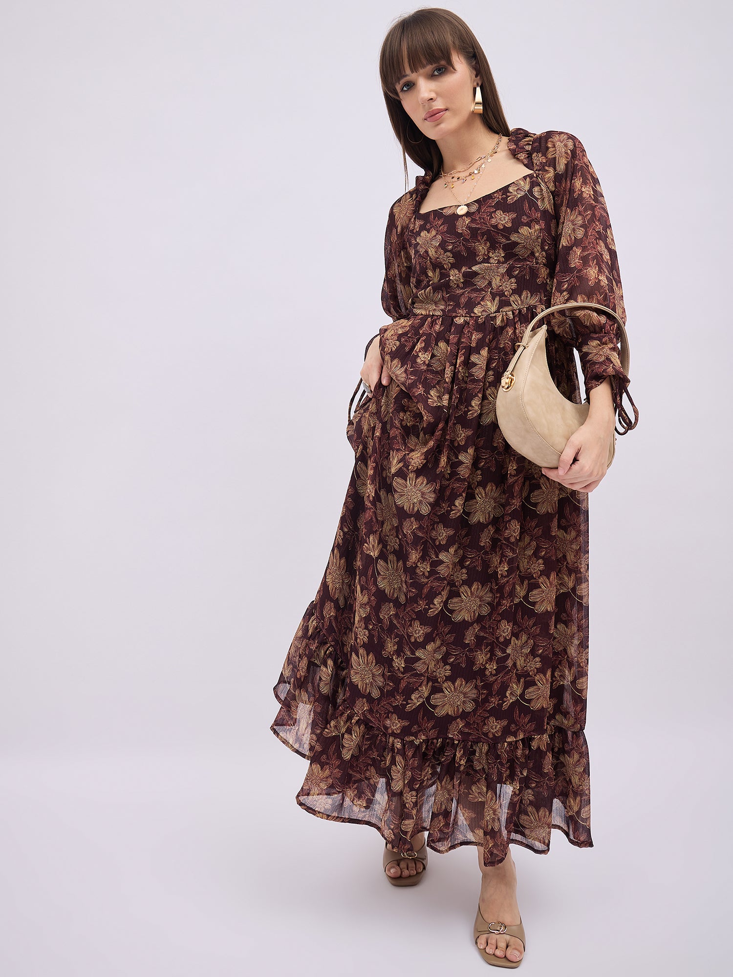 Multi Polyester Printed Fit and Flare Dress