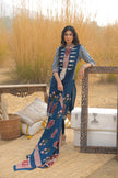 Blue Pure Cotton Ajrakh Printed A-Line Kurta Trouser With Dupatta