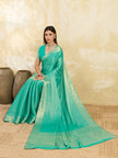 Green Silk Blend Solid Saree With Zari Border & Unstitched Blouse Featured In Mirzapur