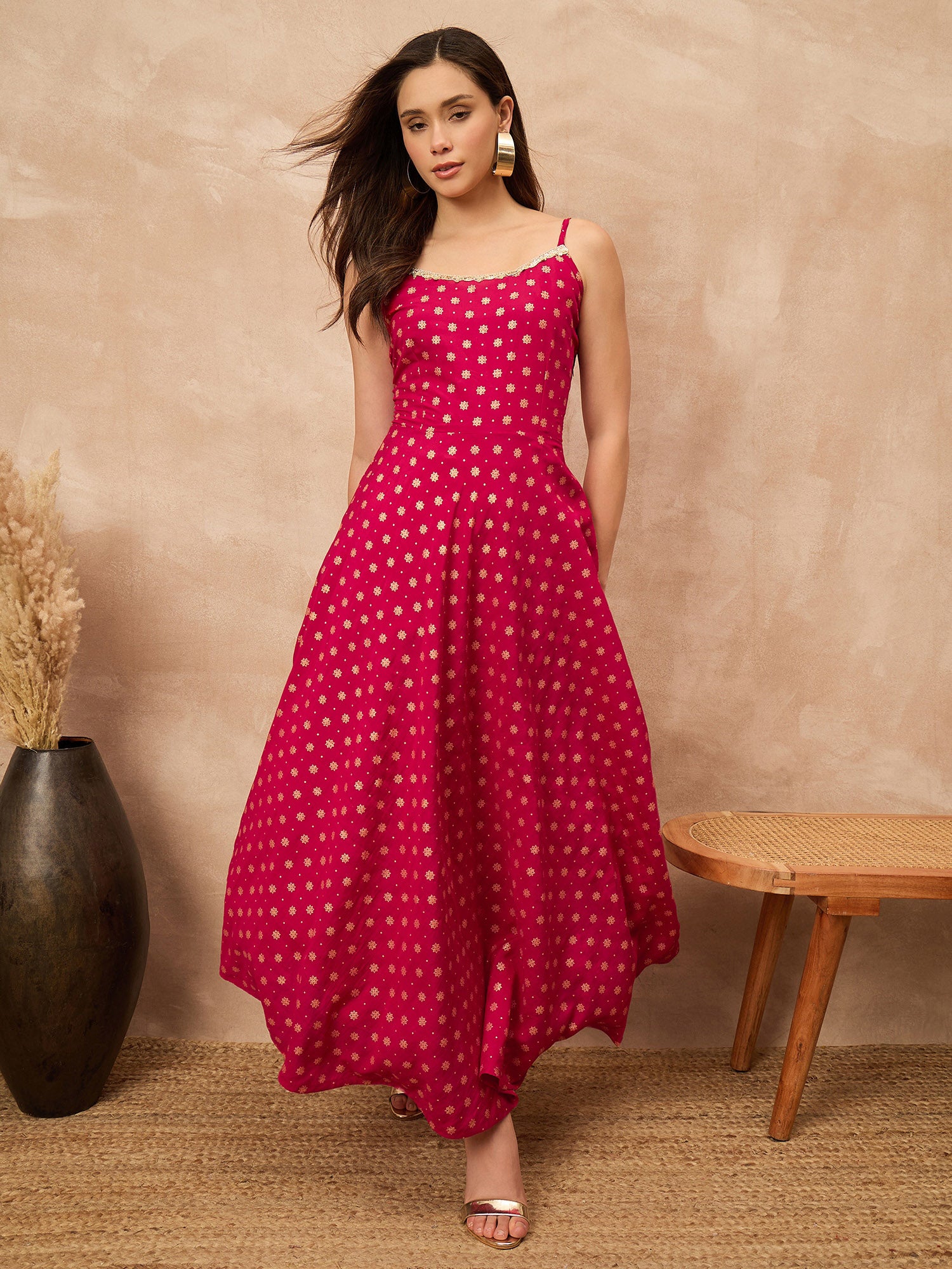 Rose Silk Blend Printed A-Line Kurta Trouser