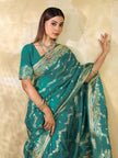 Green Silk Blend Banarasi Weaving Saree With Woven Border & Unstitched Blouse Featured In Mirzapur
