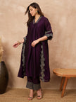 Purple Silk Blend Solid A-Line Kurta Trouser with Dupatta