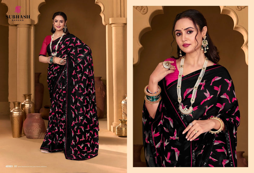 Ruchika : Georgette Printed Saree with Designer Border & Georgette Blouse