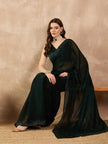 Green Georgette Solid With Stone Work Border Saree with Unstitched Fancy Blouse