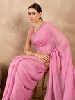 Pink  Organza Solid With Embroidered Border Saree with Unstitched Fancy Blouse