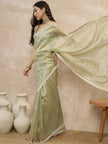 Light Green Organza Ready to Wear with Embroidered Lace Saree with Unstitched Blouse