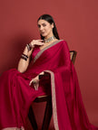 Pink  Satin Solid With Embroidered Border Saree with Unstitched Fancy Blouse