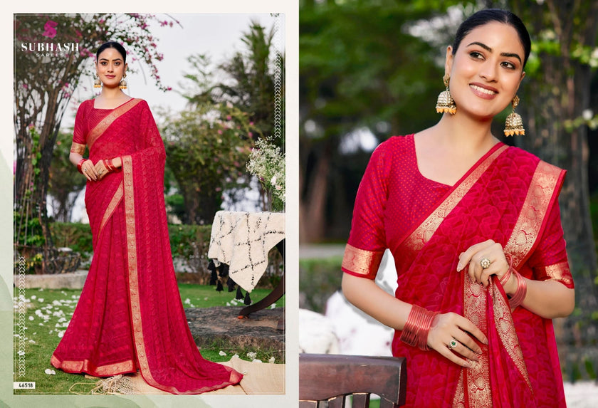 Riviera-28 : Soild Moss Chiffon Geo.Printed Saree with Chiffon Blouse