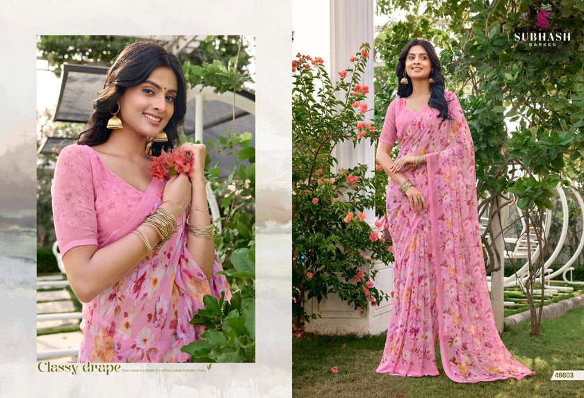 Gardenia-25 : Soft Georgette Floral Printed Saree with Printed Blouse
