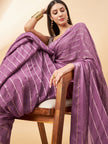 Lavender Chiffon Viscose Stripes Saree with Unstitched Fancy Blouse