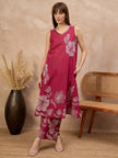 Rose Pure Cotton Floral Printed A-Line Sleeveless Kurta Trouser With Printed Dupatta