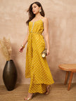 Yellow Silk Blend Printed A-Line Kurta Palazzo