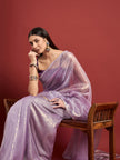 Lavender Organza Solid With Embellished Lace Saree with Unstitched Fancy Blouse