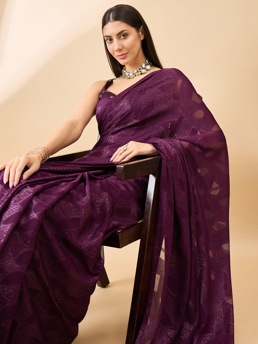 Wine Brasso Woven Design  Saree with Unstitched Fancy Blouse