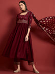 Maroon Chinon Printed A-Line Kurta  Trouser