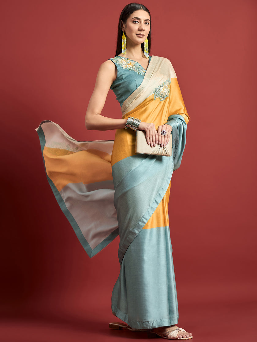 Green Organza Two Tone with Gota Lace Saree with Unstitched Blouse