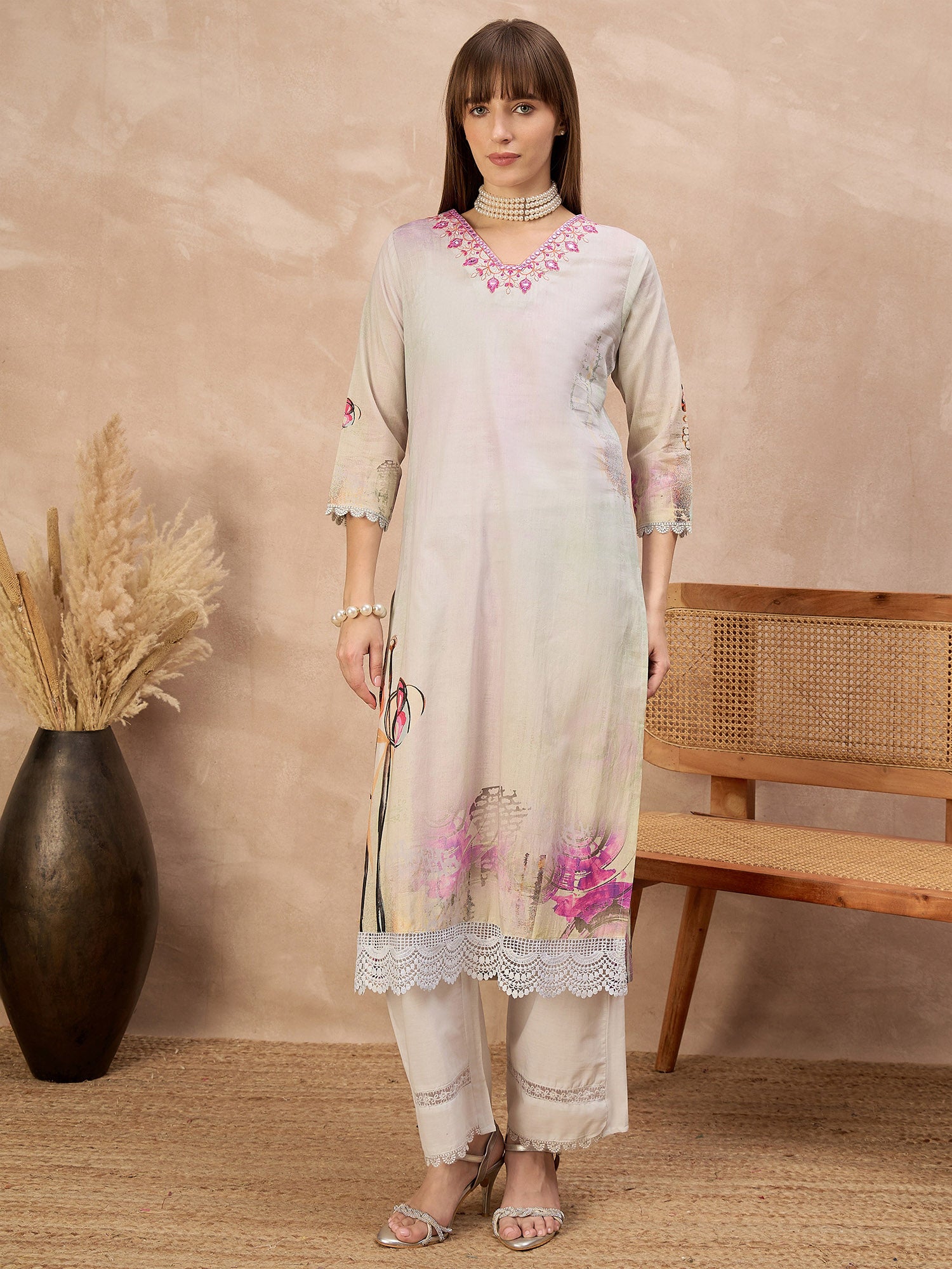 Multi Pure Cotton Digital Printed A-Line Kurta Trouser With Printed Dupatta