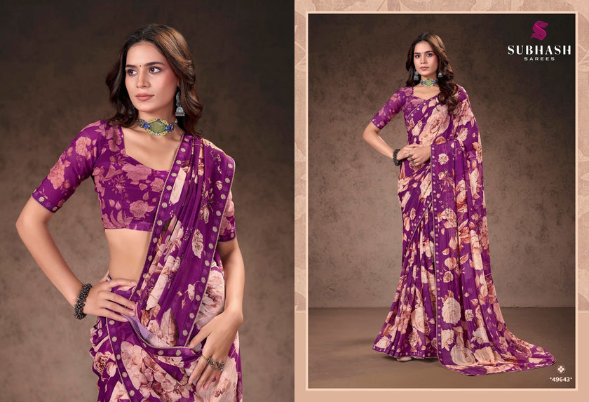 Prakruti-17 : Premium Georgette Saree with Digital Floral Print & Georgette Printed Blouse