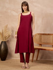 Maroon Pure Cotton Solid A-Line Kurta Trouser With Floral & Mirror Embroidered Shrug