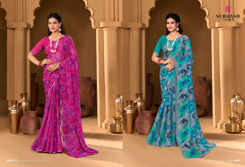 Ruchika : Georgette Printed Saree with Designer Border & Georgette Blouse