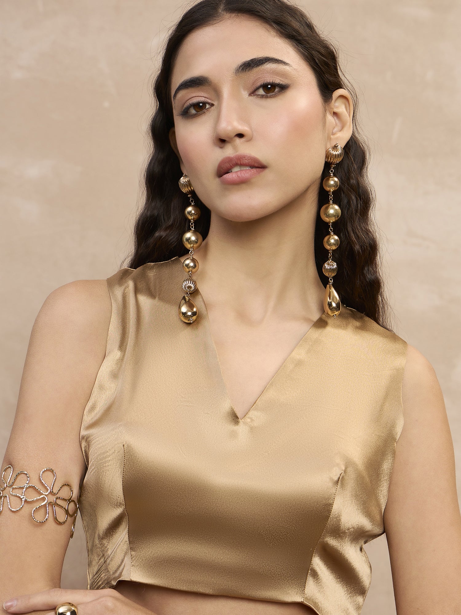 Beige Organza Solid With Stone Work Border Saree with Unstitched Blouse