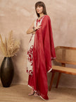 Red Pure Cotton Floral Printed A-Line Sleeveless Kurta Trouser With Dupatta