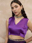 Purple Satin Solid With Embellished Lace Saree with Unstitched Blouse