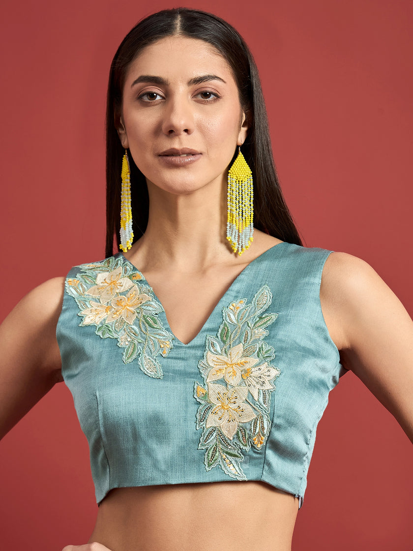 Multi Satin Digital Embroidered Woven Design  Saree with Unstitched Fancy Blouse