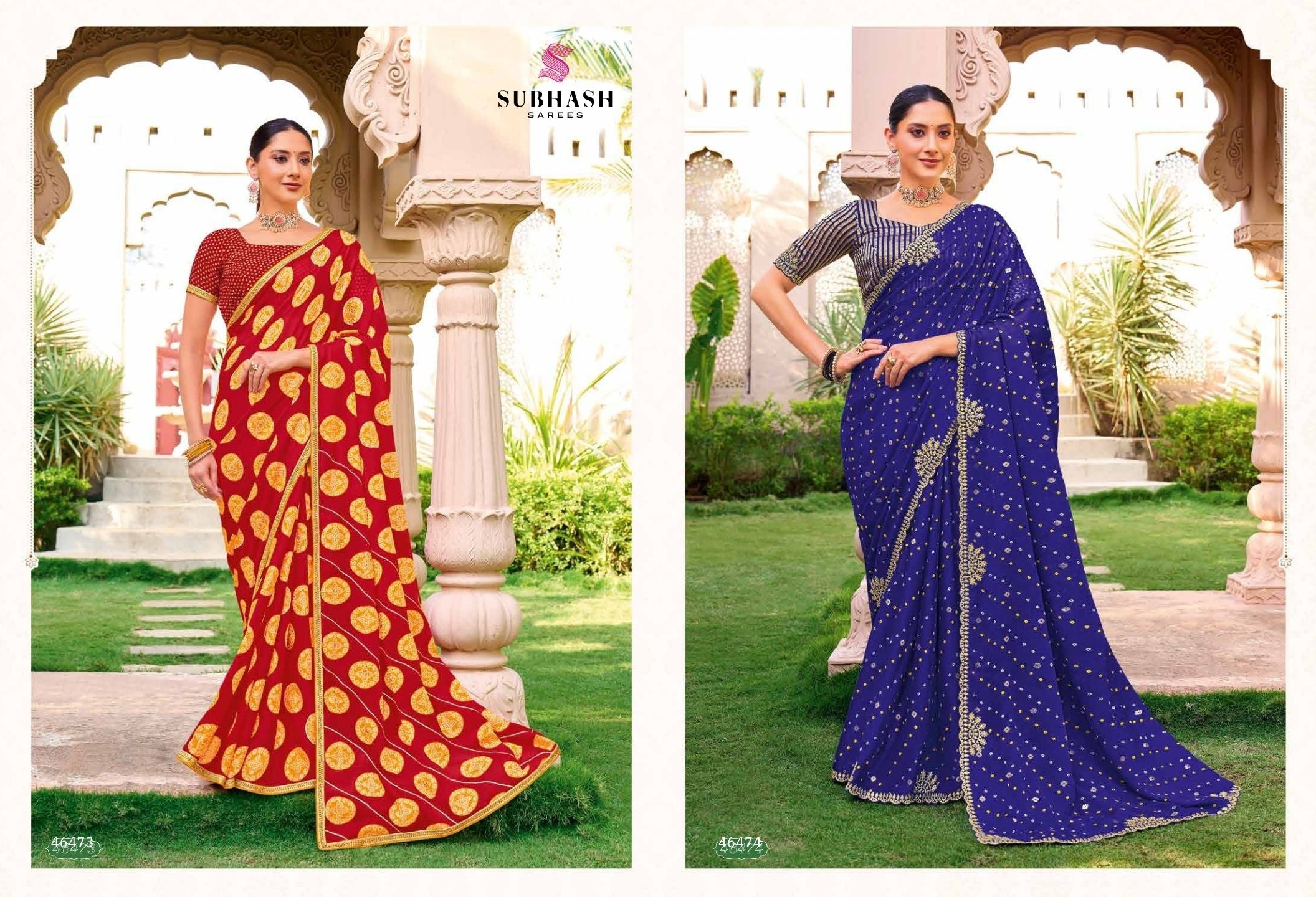 Bandhej-02 : Pure Chiffon Bandhani Print Embroidered Border Saree with Designing Blouse