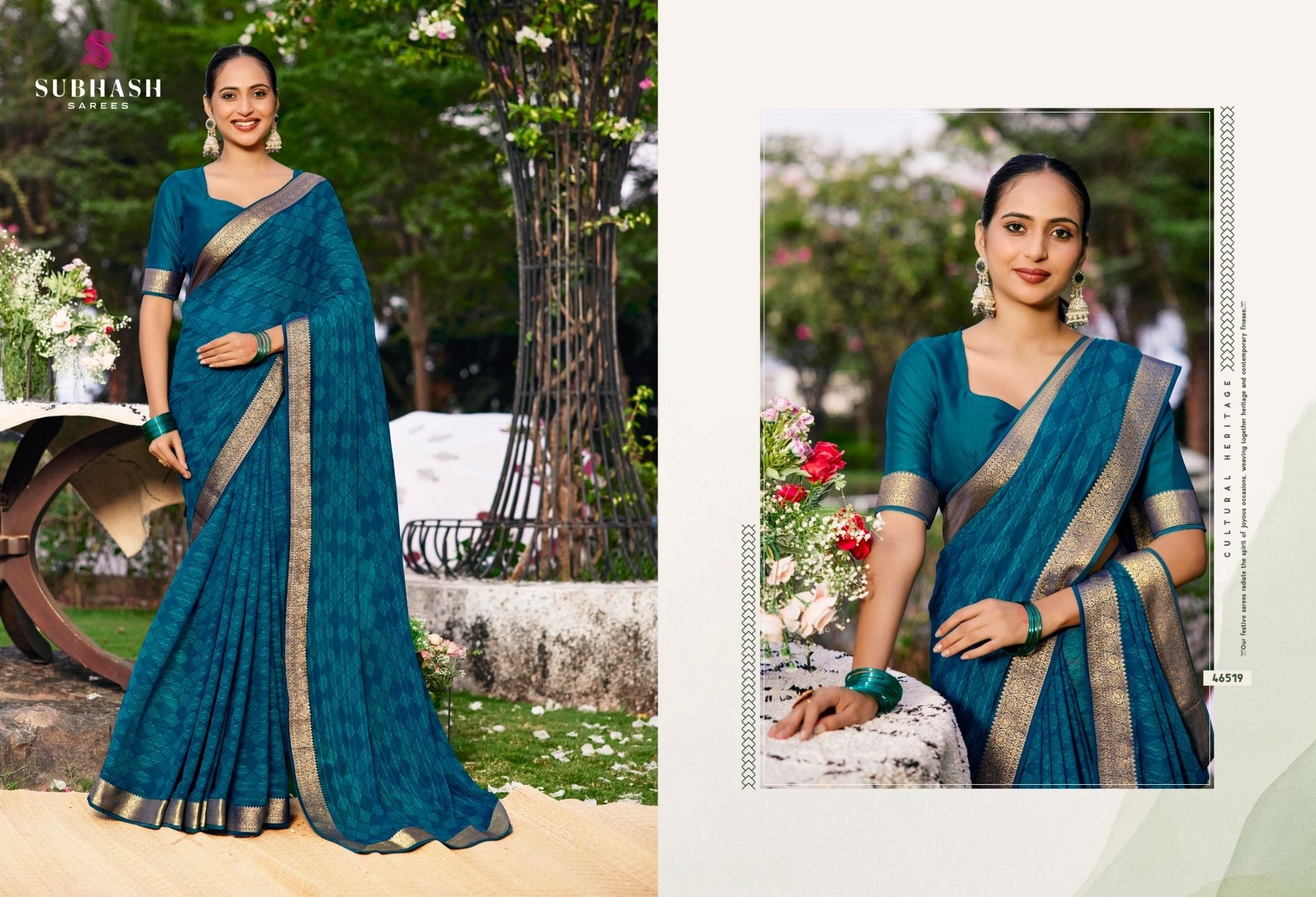 Riviera-28 : Soild Moss Chiffon Geo.Printed Saree with Chiffon Blouse