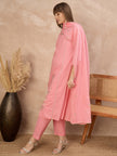 Pink Pure Cotton Floral Embroidered A-Line Kurta Trouser With Dupatta