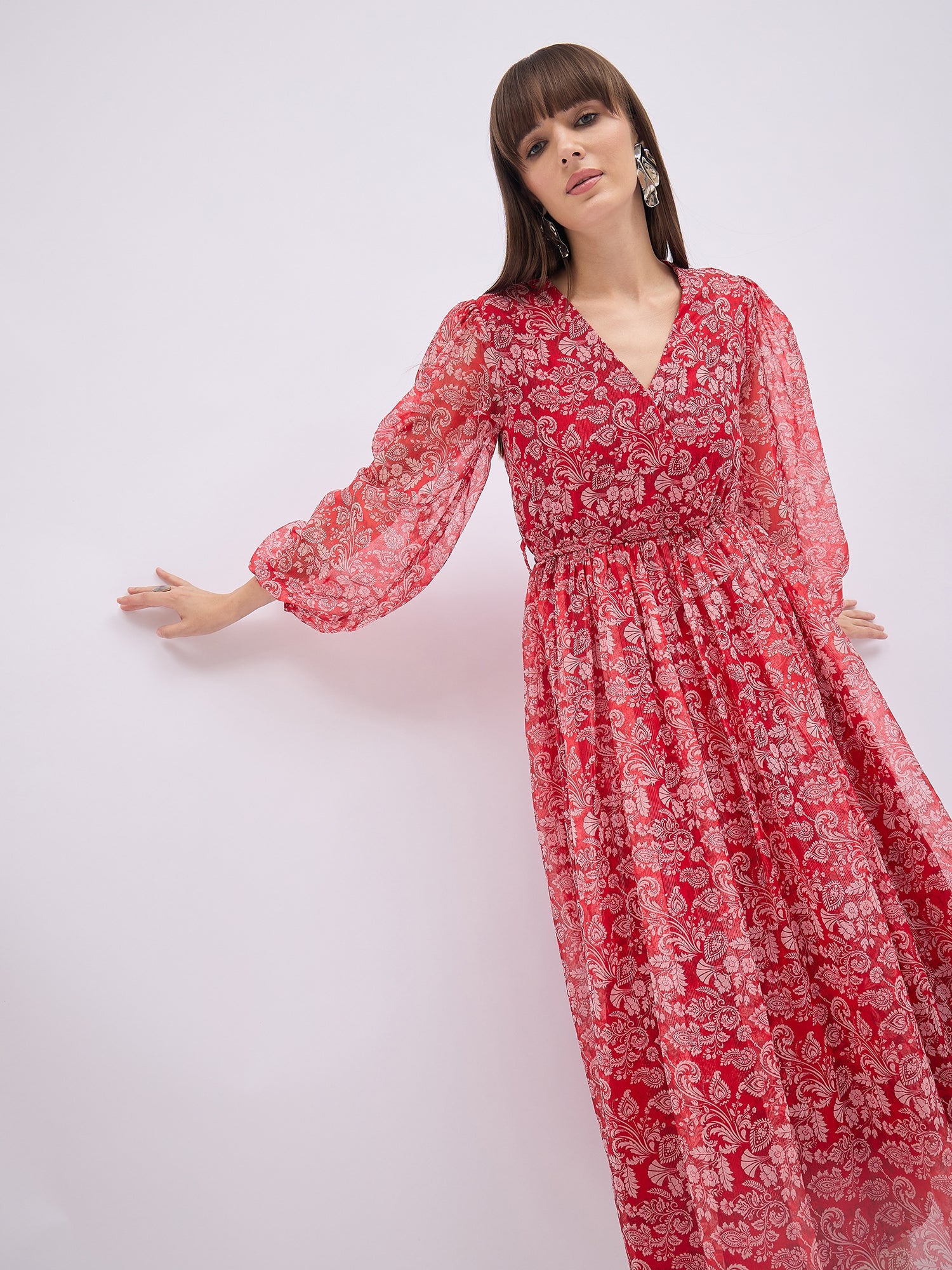 Multi Polyester Printed A-Line Dress