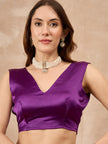 Purple Satin Solid with Coding Cut Work Border Saree with Unstitched Blouse