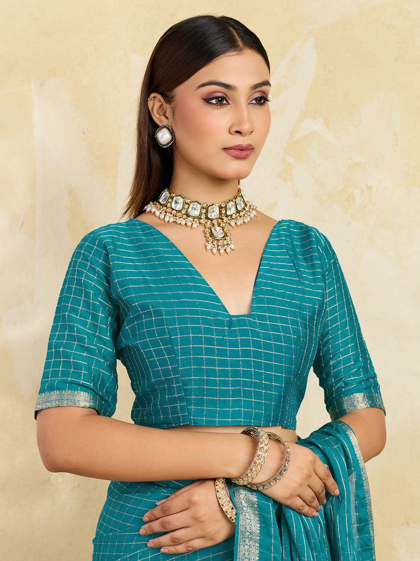 Green Silk Blend Solid Saree With Zari Border & Unstitched Blouse Featured In Mirzapur