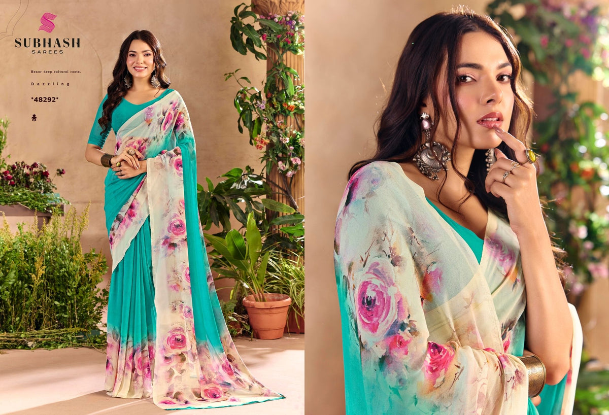 Gardenia-27 : Premium Georgette Digital Floral Print Saree with Premium Georgette Blouse