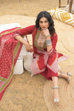 Red Pure Cotton Ajrakh Printed A-Line Kurta Trouser With Dupatta