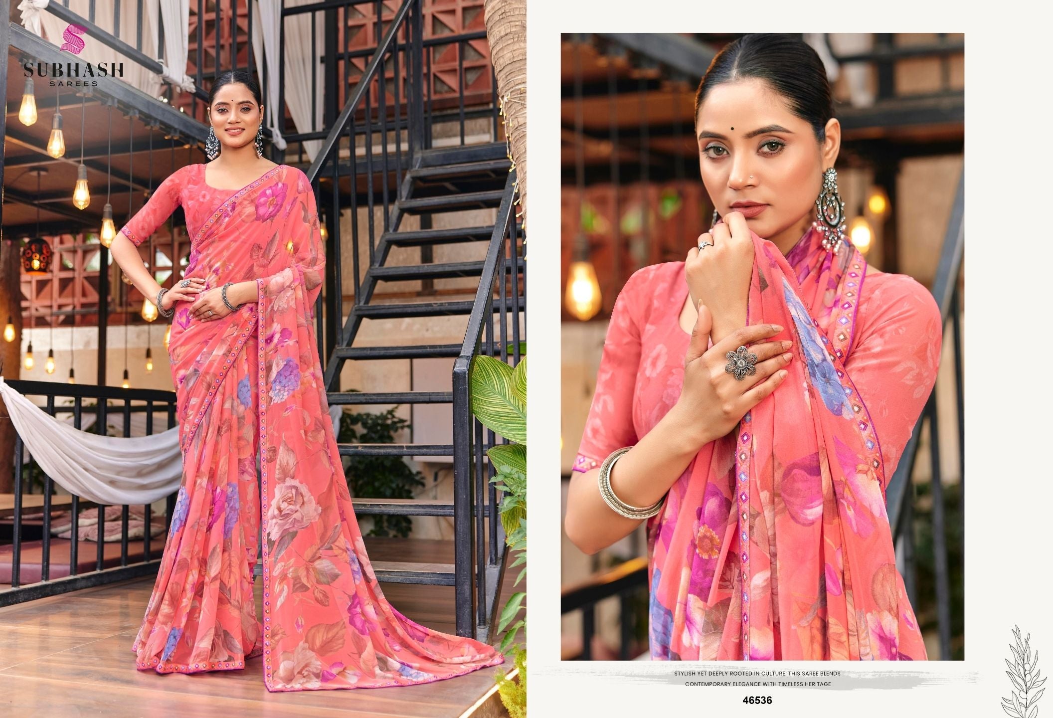 Kalyani-4 : Soft Georgette With Piping Border Floral Printed Saree with Printed Blouse