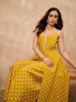 Yellow Silk Blend Printed A-Line Kurta Palazzo