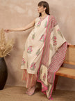 Multi Pure Cotton Floral Printed A-Line Sleeveless Kurta Trouser With Printed Dupatta