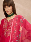 Rose Pure Cotton Beads & Stone Embroidered With Buttons A-Line Kurta Trouser With Printed Dupatta